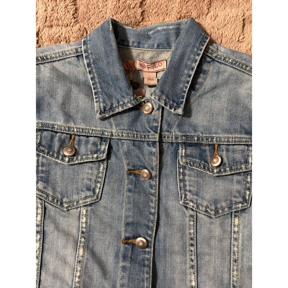 Fylo Y2K 2000s Embroidered Floral Denim Jean Jacket Boho Chic S - Picture 3 of 11